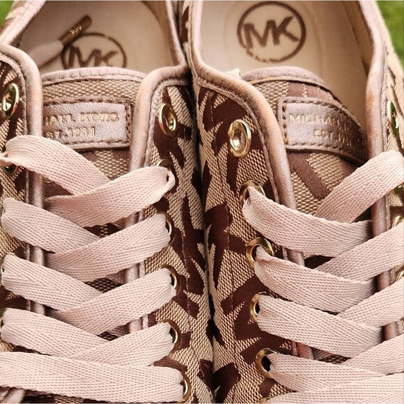 Michael Kors Women's City Signature Sneakers Tan Brown MK Print Lace Up Size 8.5 - Picture 10 of 12